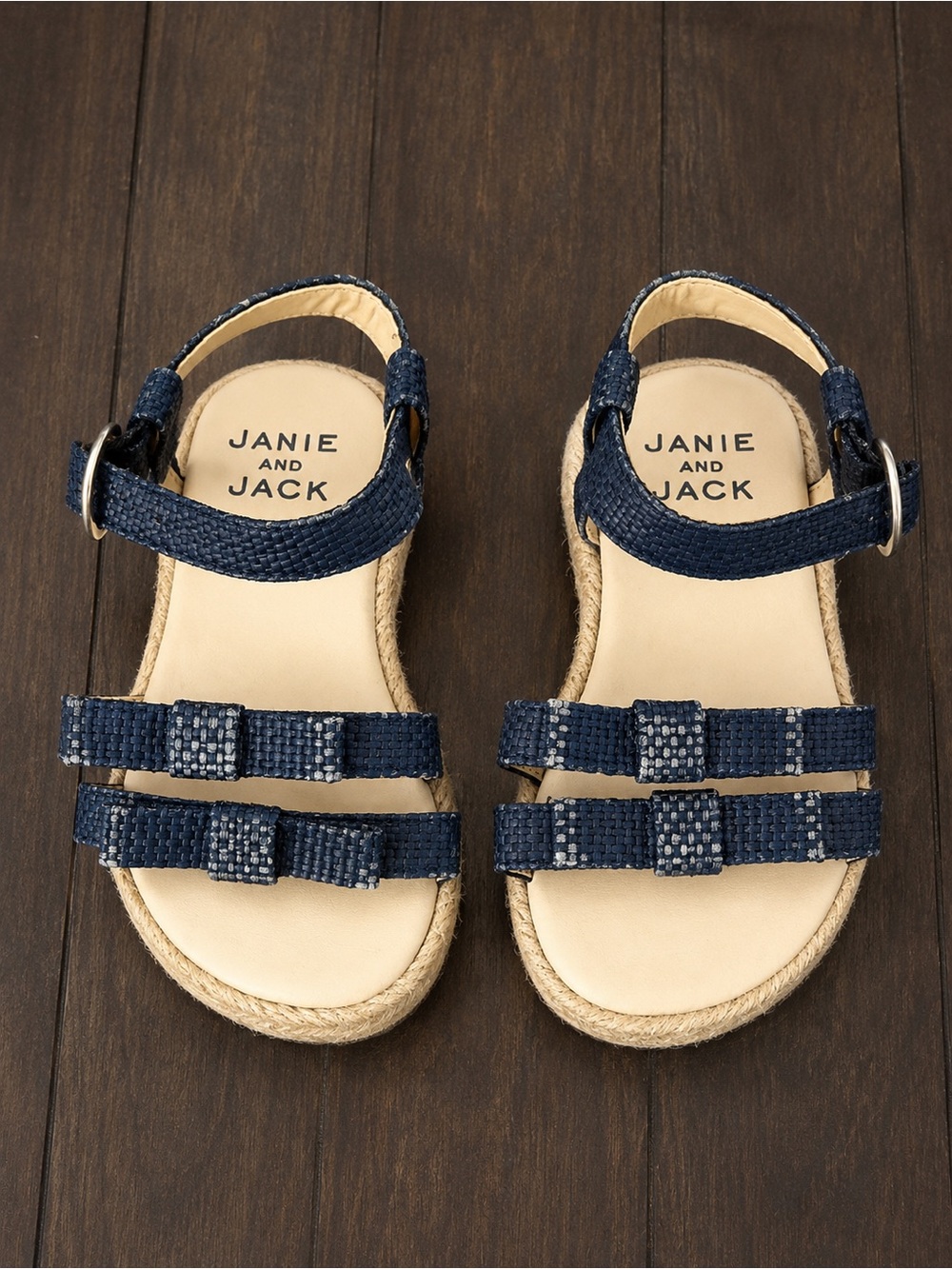 Janie and Jack Girls Navy Bow Espadrille Sandals - size 5